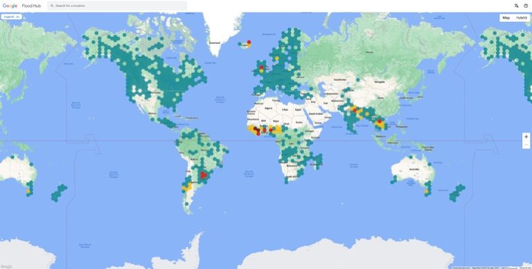 Google’ın Yapay Zeka Destekli Sel Tahmin Sistemi: Flood Hub Google’ın yapay zeka destekli Flood Hub platformu, sel tahminlerini önceden duyurarak şehirlerin afet yönetim süreçlerini iyileştirir. Görselde, yapay zeka algoritmaları sayesinde nehir su seviyeleri ve hava durumu verileri analiz edilerek oluşturulan sel uyarı sistemi anlatılıyor.